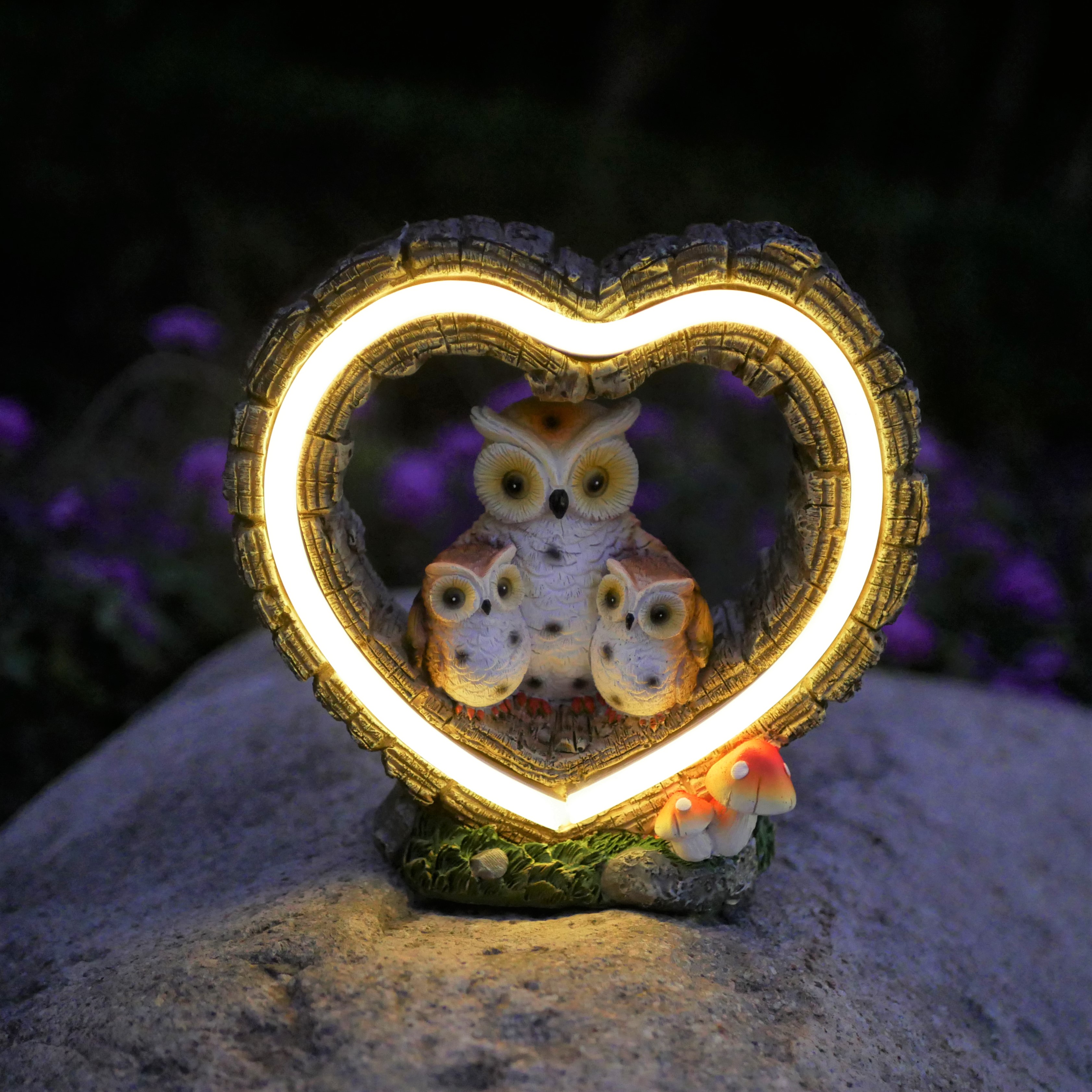 Outdoor Lighting And Landscape - 1Pc Solar-Powered Light, Heart-Shaped Owl Statue