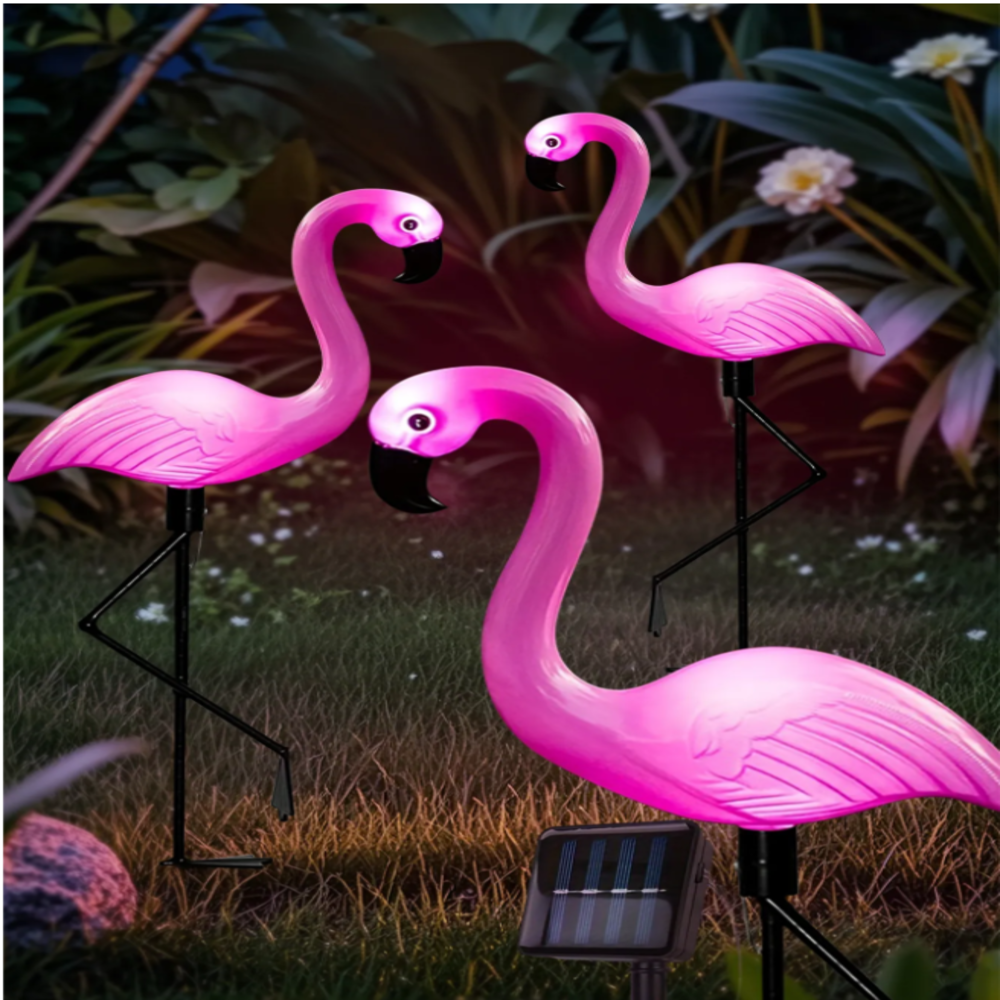 Outdoor Lighting Yard Stakes - 3Pcs Solar Powered Flamingo Ground Stake