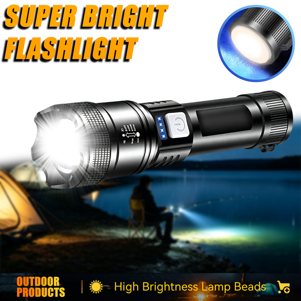 Outdoor Lighting Battery Powered - Powerful LED Flashlight USB Rechargeable Torch