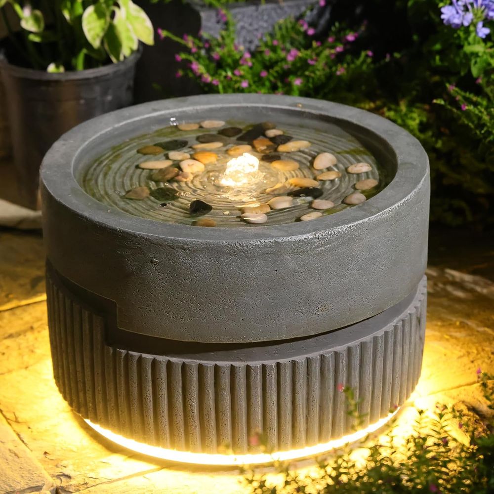 Gray Tiered Outdoor Water Foun - Outdoor Lighting Deck avis et prix