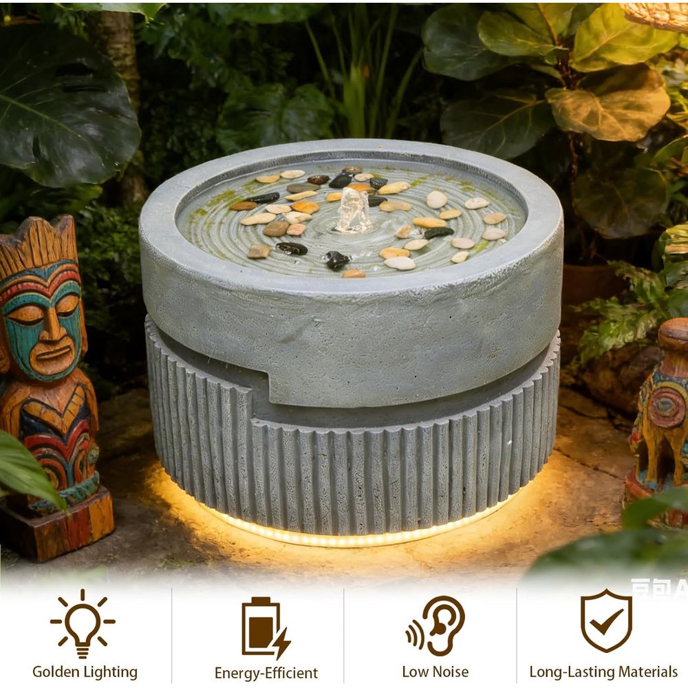 Gray Tiered Outdoor Water Foun - Outdoor Lighting Deck avis et prix