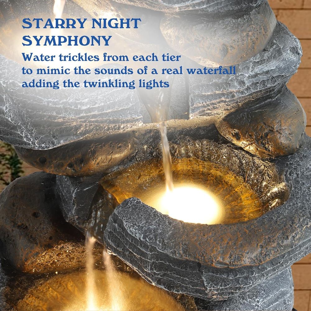 Multi-Tiered Rock Waterfall Fo - Outdoor Lighting Deck avis et prix
