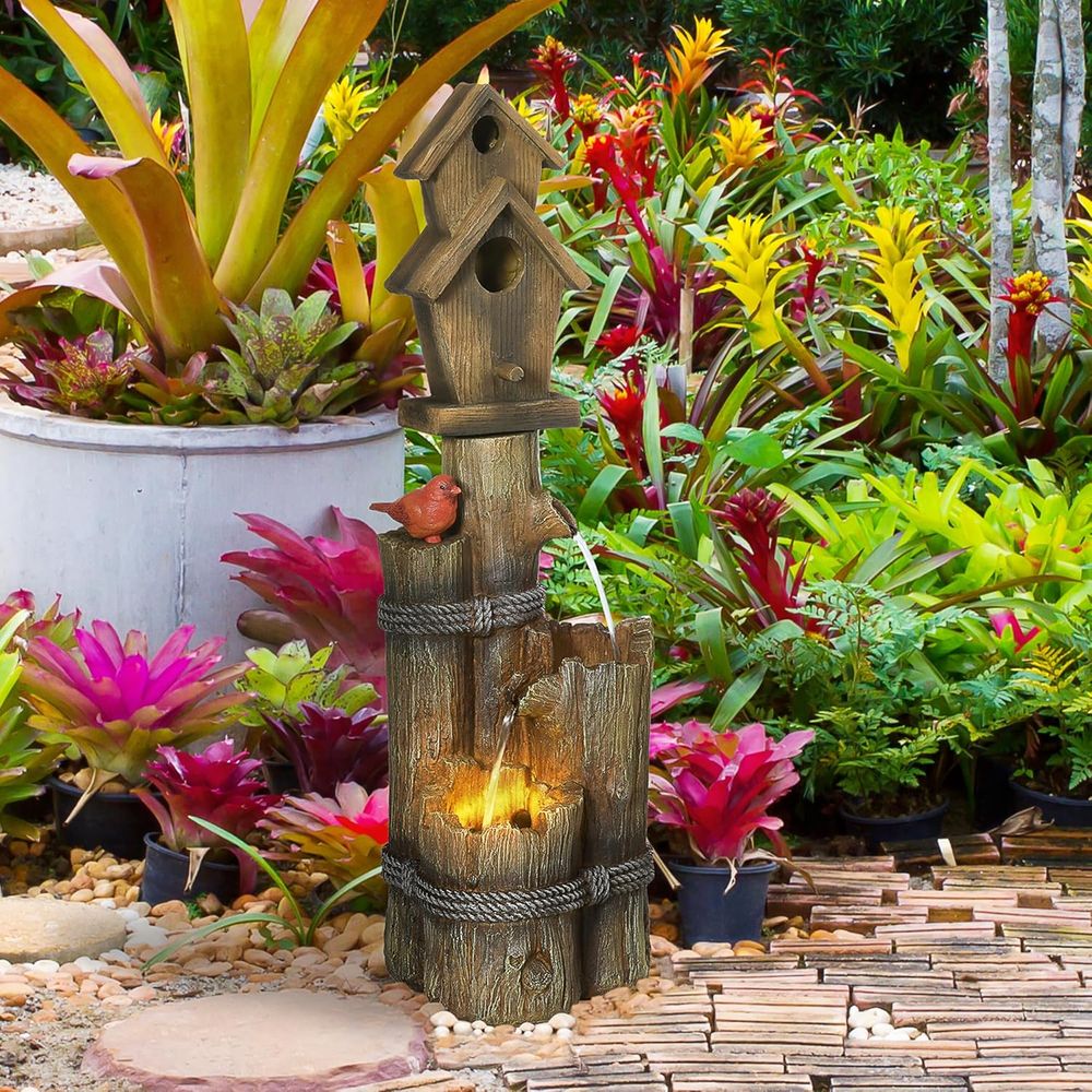 Brown 3-Tier Rustic Tree Trunk - Outdoor Lighting Deck avis et prix
